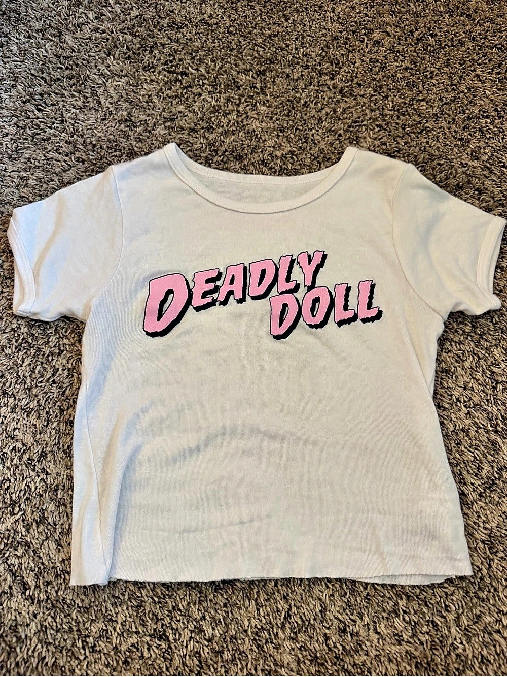 Deadly Doll Jesse Jo Stark Baby Tee Graphic Short Sleeve White & Pink